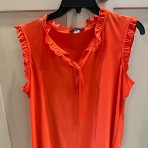 Tommy Hilfiger Vibrant Orange Ruffle-Neck Sleeveless Top